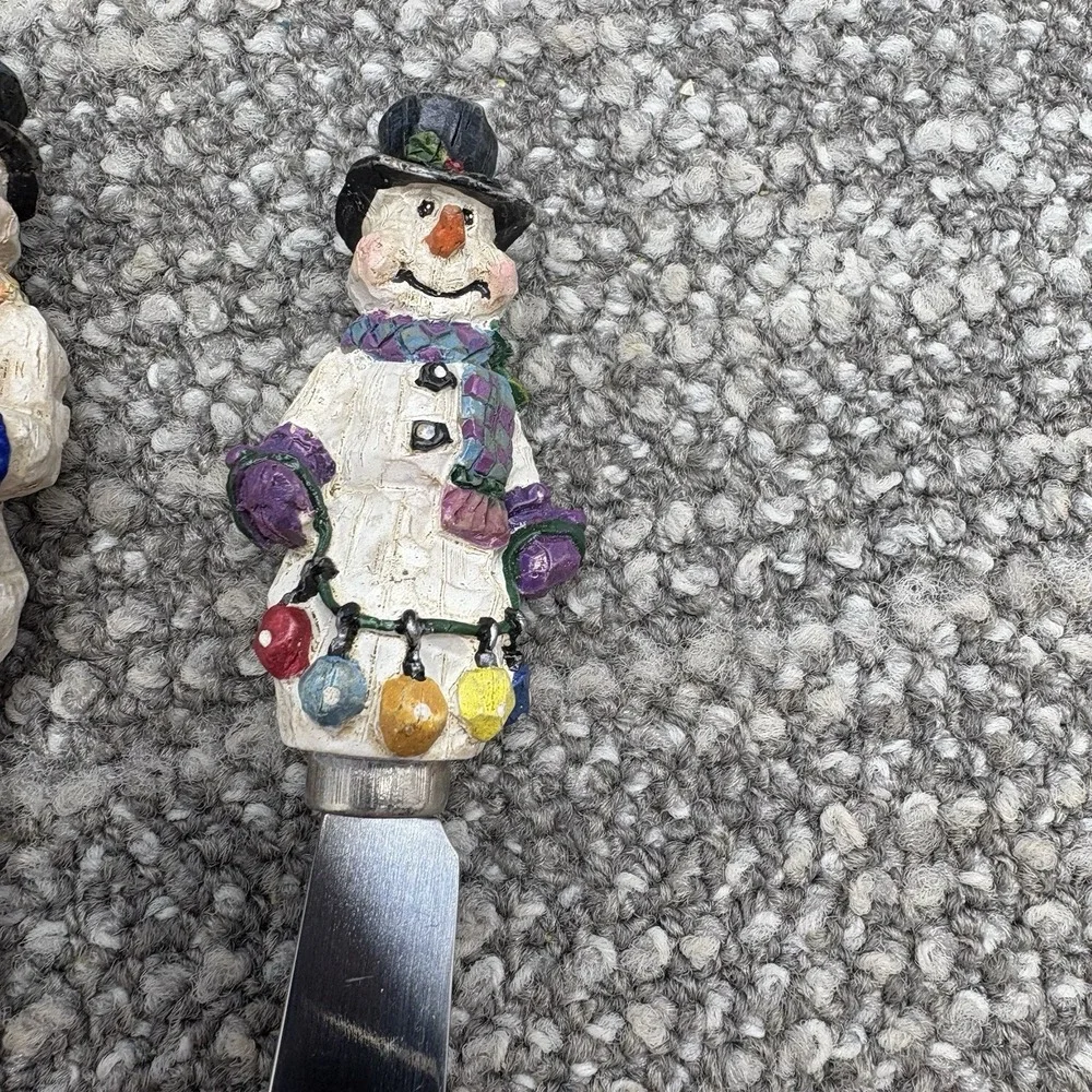 Snowman Cheese Butter Jam Spreaders In Festive Christmas Tree Holder Resin‎